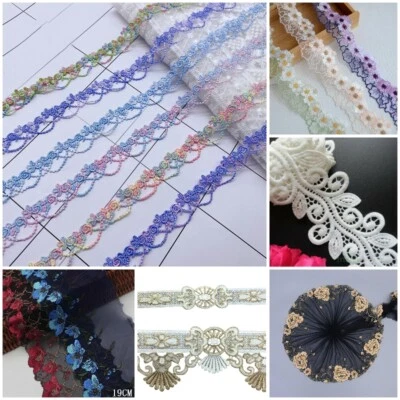 Embroidered Lace Trim Floral Ribbon Wedding Dress Clothing Sewing Edge Craft DIY - Image 1 of 4