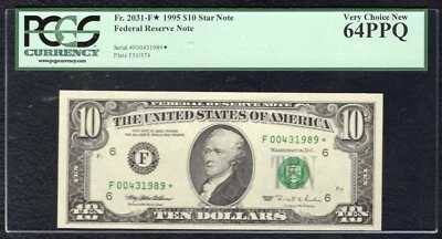 FR. 2031-F* 1995 $10 *STAR* FRN FEDERAL RESERVE NOTE ATLANTA, GA PCGS UNC-64PPQ - Image 1 of 2