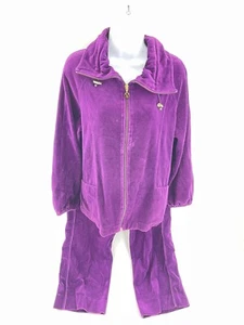 Joan Vass Trainingsanzug Gr. 1P Jacke Mid Rise Hose Lila Velour Samtig - Bild 1 von 10