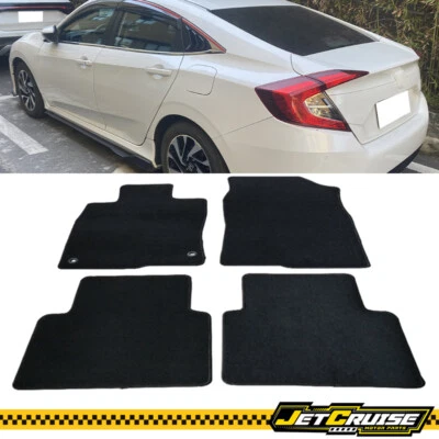 Fits 16-21 Honda Civic Black Nylon Front & Rear Floor Mats Carpet 4Pcs - Image 1 of 4