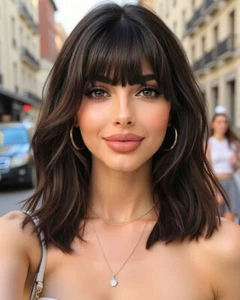 Natürliche schwarze kurze Bob Welle Echthaar Perücken mit Pony Voll Maschine Hergestellt Perücken - Bild 1 von 5