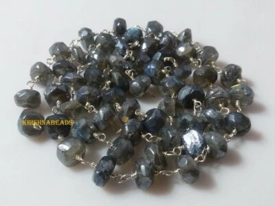 Бусины с покрытием из лабрадорита 7-8 мм цепочка с четками посеребренные 3 фута натуральные - Изображение 1 из 4