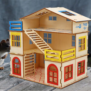 Wooden Hedgehog House with Climbing Ladder and Cotton Decor