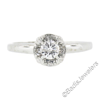 Vintage 14k White Gold 0.39ctw Diamond Cluster Solitaire Engagement Promise Ring - Image 1 of 4