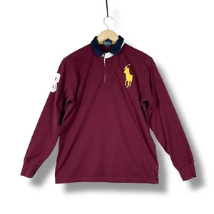 Polo Ralph Lauren Rugby Shirt Kids L Big Pony Long Sleeve Maroon Embroidered - Picture 1 of 8