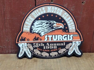 NOS 58th ANNUAL STURGIS SOUTH DAKOTA CHAMBER HARLEY BIKE RALLY METAL SIGN 1998 - Picture 1 of 2