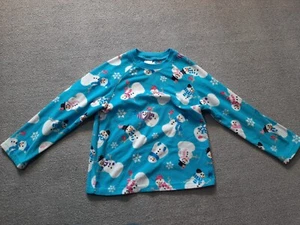 CHILDRENS PLACE GIRLS S Small BLUE Long Sleeve Pajama sleep shirt Snowman PJ Top - Picture 1 of 3