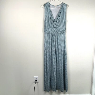 Talbots Maxi Dress Womens Size M Blue Geometric V Neck Sleeveless Stretch - Image 1 of 4