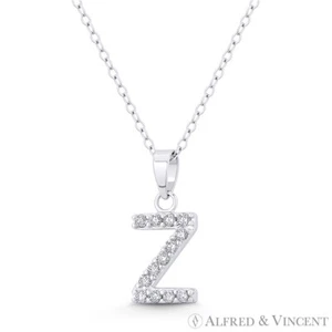 Anfangsbuchstabe Z Zirkonia CZ Kristall Anhänger 0,925 Sterling Silber Halskette - Bild 1 von 1