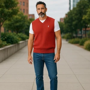 Fairway Outfitters Mens Large Sweater Vest Rust Cotton Cable Knit Golf Pullover - Picture 1 of 10