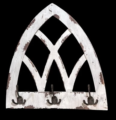Antique Style Wood Sign Windowpane Salvaged Wood Style Rustic Coat Hook Rack - Image 1 of 4