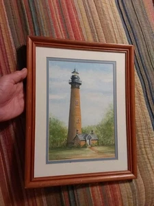Currituck Lighthouse NC Original Signed Watercolor Painting 14.25" X 11.5" GC - Picture 1 of 7