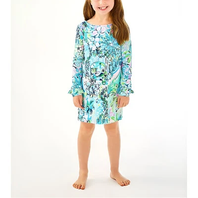 Lilly Pulitzer Girls Mini Sophie Ruffled UPF 50+ Summer Tropical Floral Dress S - Image 1 of 4