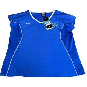 Nueva Camisa Nike Dri-Fit Para Mujer Talla Mediana Azul Real EE. UU. Logo Olímpico Cuello en V - Imagen 1 de 8