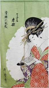 Noren Japanese Style Door Half-length Curtain Ukiyo-e 85x150cm Chinese Poem - Picture 1 of 7