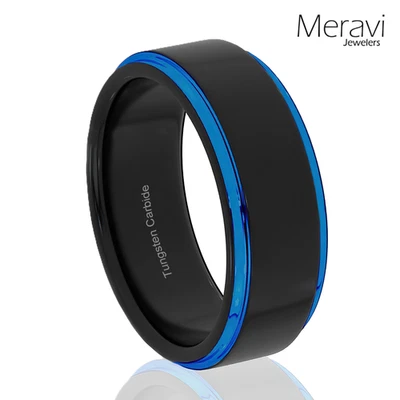 🔥 NEW Blue Edges Black Tungsten Carbide Ring Wedding Band Brushed Mens Jewelry - Image 1 of 4