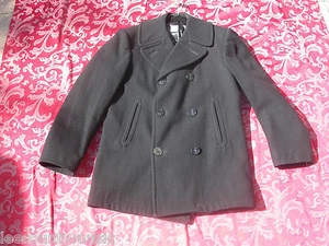 ABRIGO DE LANA RETRO!!! AUTÉNTICO ABRIGO GUISANTE AZUL MARINO TALLA 38R 38 REG CHAQUETÓN P LOTE #J752 - Imagen 1 de 3