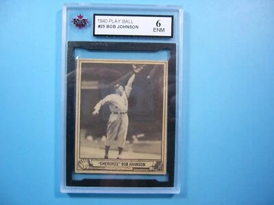Tarjeta de béisbol 1940 Play Ball Gum Inc. MLB #25 Bob Johnson Rookie KSA 6 EX/NM GL Foto 1 de 2