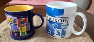 2 VTG NEW YORK CITY COFFEE MUGS. 1999 3D KING, 2002 STARBUCKS LANDMARKS TWIN TOW - Picture 1 of 17