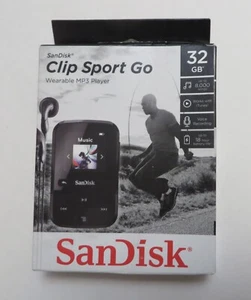 SanDisk Clip Sport Go 32GB MP3 Player With FM Tuner LED Screen- Black/Blue Rare! - Picture 1 of 13