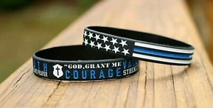 Dünne blaue Linie Silikon Armband 2 Stück Polizisten Gebet blaue Linie amerikanische Flagge - Bild 1 von 5