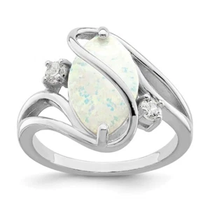 Sterling Silver Rhodium-plated Created Opal & Cubic Zirconia Twist Ring Size 8 - Picture 1 of 4