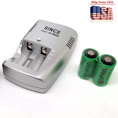 2PC 1000mAh 3V CR17335 CR17345 E123AP CR123A VL123A 17335 17345 Battery +Charger - Image 1 of 4