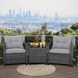 3PCS Patio Rattan Sofa Set Outdoor Wicker Conversation Set Glass Tabletop W/ Gre - Picture 1 of 11