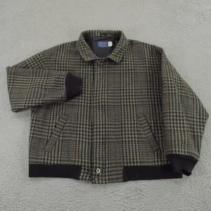 VINTAGE Pendleton Jacket Mens Large Wool Glen Check Plaid Bomber Made in USA 90s - Picture 1 of 19