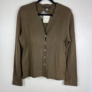 Peruvian Connection Paris Suit Jacket Women Size Medium Khaki Button Cardigan - Picture 1 of 12