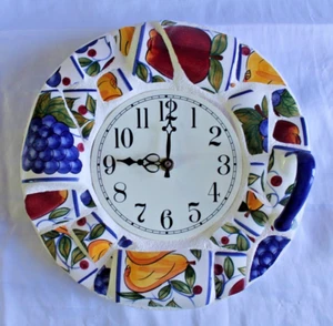Tuscan European Fruits 3D Wall Clock Pottery Ceramic Art Unique - Picture 1 of 11