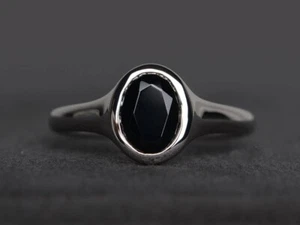 Black Spinel Cocktail Ring Natural Oval Gemstone 925 Sterling Silver Women Ring - Picture 1 of 4