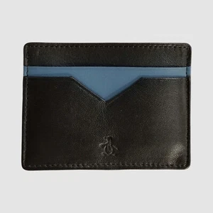 Estuche para tarjetas de identificación de cuero azul negro original Penguin para hombre - Imagen 1 de 6