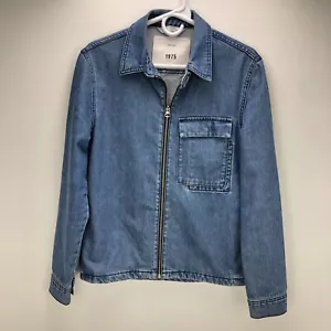Zara Man Denim Overshirt Jacke Relaxed Gr. Small Blau Medium Wash Tasche Reißverschluss - Bild 1 von 8