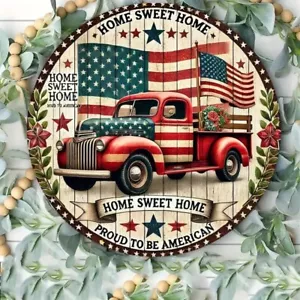 Military Vintage Looking Patriotic Truck Design Round Metal Sign - Picture 1 of 24