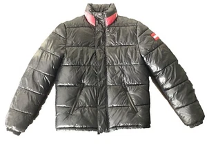 Guess Women Jacket Medium Black Puffer Hoodie Full Zip Pockets Y2K 90’s - Picture 1 of 9