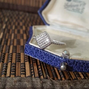 925 Sterling Silver Ring, Genuine Diamonds Ring, Size R.5 US 8.75, Delicate - Picture 1 of 8