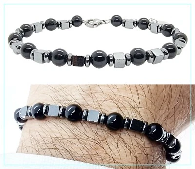 Pulsera de Hombre en Acero Piedra Dura Pulsera Ónix Hematites A Esfera - Imagen 1 de 4