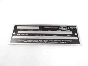 DATA PLATE FOR VINTAGE FORD TRUCK 1960'S #V277-8 - Picture 1 of 7