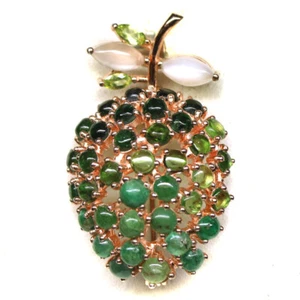Gemstone Green Tourmaline, Moonstone & Peridot Brooch/Pendant 925 Silver - Picture 1 of 4