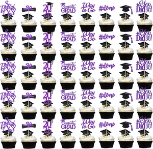 Graduation Cupcake Toppers 2025 Purple,Glitter Class of 2025 Cupcake Toppers Sup - Picture 1 of 12