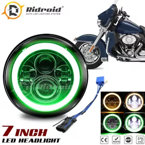 Green Halo Ring 7" LED Headlight For Harley Davidson Yamaha Honda Motorcycle - Picture 1 of 15