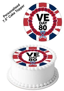 Cake Topper Edible Icing Sheet VE Day 80th Anniversary WW2 7-8" Circle Decoratio - Picture 1 of 9