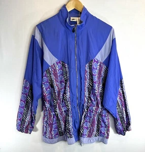 90s Nike Windbreaker Graphic Abstract Vintage Purple Colorblock Zip Up Size M - Picture 1 of 7
