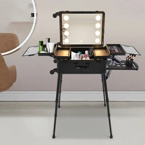 Aluminium Trolley Schmink Zug Koffer mit LED Beleuchtung Profi Kosmetikkoffer - Bild 1 von 14