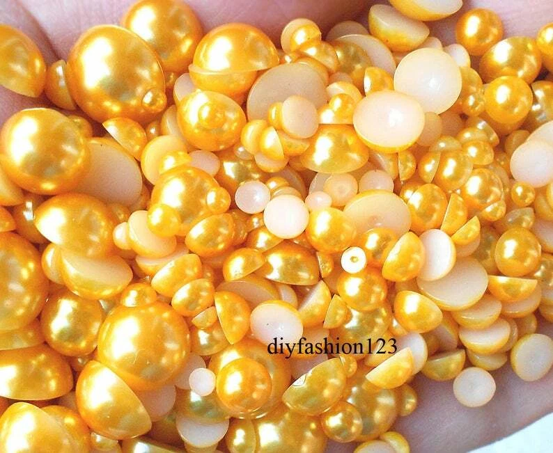 800 Piezas Oro Mezcla Tamaños Plano Resina Perla Cabujones Foto 1 de 1