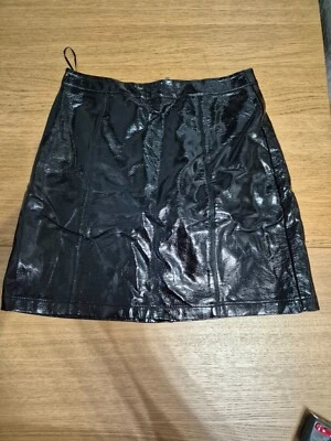 New Look Size 8 Black Leather Look Skirt - Image 1 of 4