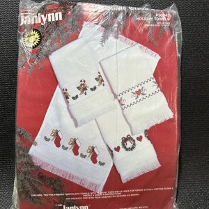 Vintage Weihnachten 1988 Kreuzstich Urlaub 2 Handtücher ~ komplettes Set #50-943 neu LESEN - Bild 1 von 7
