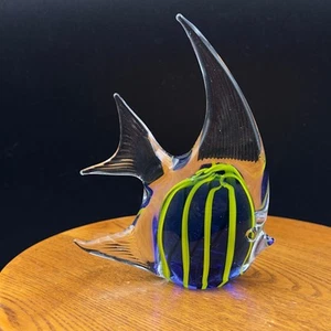 Kunst Glas Fisch Figur klar blau gelb gestreift tropisches Dekor Murano? - Bild 1 von 4