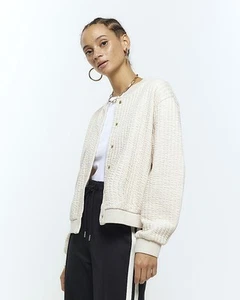 River Island Womens Beige Cotton Bomber Jacket Size XS - Picture 1 of 11